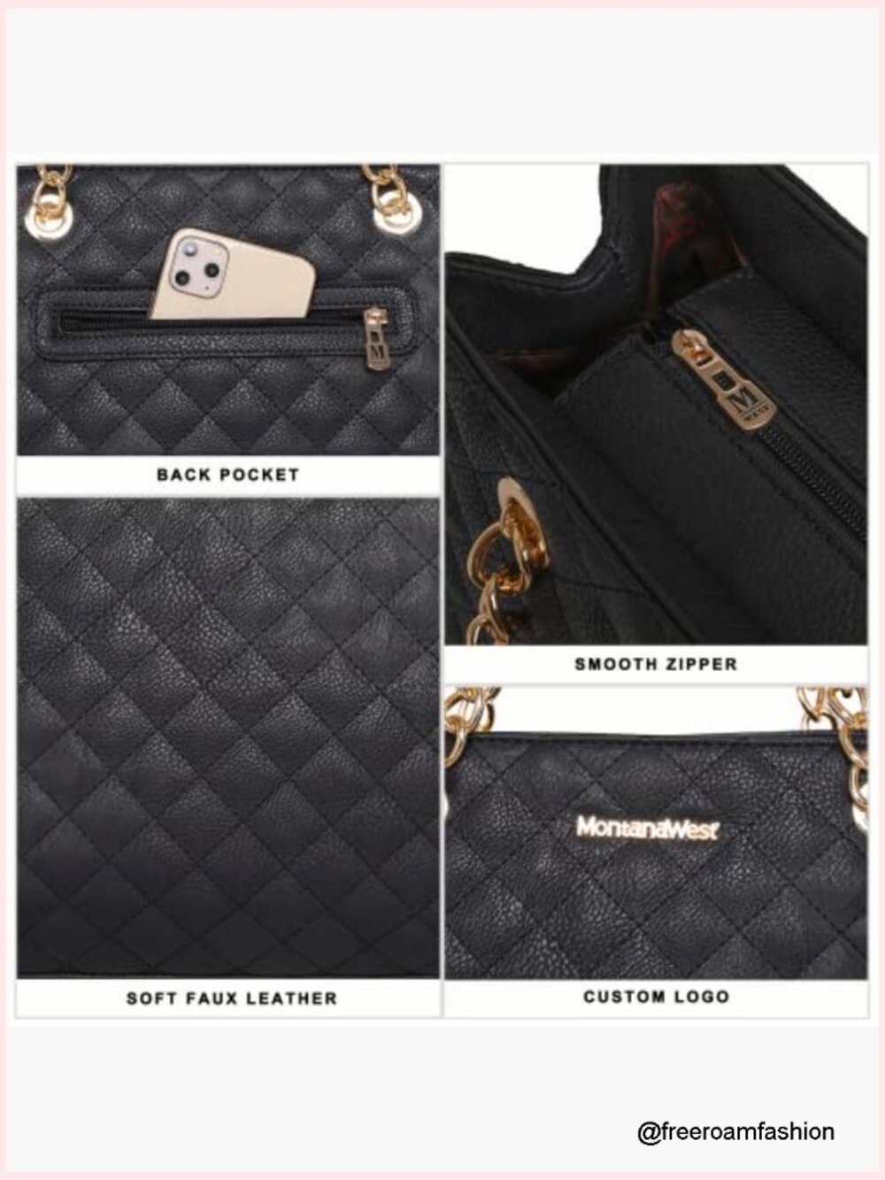 Quilted Vegan Leather Chain Shoulder Tote Bag - Picture 5 of 7